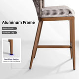 PURPLE LEAF Outdoor Bar Stools Wicker Rattan Bar Stools with Back Aluminum Outside Garden Patio Bar Chairs