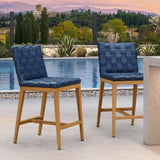 PURPLE LEAF Outdoor Counter Height Stools Set of 2, PU Leather Patio Bar Set with Aluminum Frame, Bar Chairs for Poolside, Garden, Kitchen Island