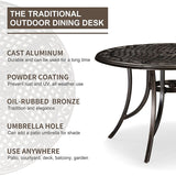 PURPLE LEAF Cast Aluminum Patio Dining Armchairs and Round Table | Rhombus and Square Lattice Designs