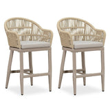 PURPLE LEAF Outdoor Bar Stools Rattan Bar Stools Counter Stools with Back and Cushions  for Patio, Garden, Kitchen
