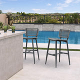 PURPLE LEAF Patio Counter Height Bar Stools Set of 2 Metal Bar Chairs with Back Wicker Woven Stools for Kitchen Island Pool Garden Outdoor Barstools
