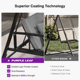 PURPLE LEAF Porch Swing with Adjustable Tilt Canopy Patio Swing with Stand and Meatl Steel Frame All-Weather Outdoor Swing Chair Seat Space-Saving for Backyard Garden Deck