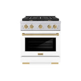ZLINE 30"Paramount Dual Fuel Range DuraSnow® White Matte, Champagne Bronze SDRSZ-WM-30-CB