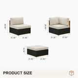 PURPLE LEAF Griffin Symmetrical Patio Conversation Set Black with Cushion Pillows Ottoman and Premium Leather for Luxury Outdoor Living