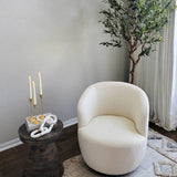 Bella Modern White Boucle Swivel Barrel Chair (1-Piece)