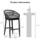 PURPLE LEAF Outdoor Bar Stools Counter Stools Rattan Bar Stools Chair with Backrest for Indoor or Outdoor, Kitchen lsland