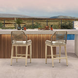 PURPLE LEAF Patio Bar Stools Counter Stools Outdoor Rattan Chairs with Back Modern Aluminum Woven Barstools for Garden Patio Kitchen Indoor