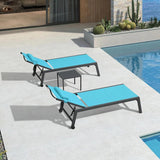 PURPLE LEAF Outdoor Lounge Chair Patio Chaise Pool Lounger Aluminum Frame with Side Table and Wheels for Outside Sunbathing Tanning Recliner Including Pillows