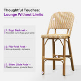 PURPLE LEAF Outdoor Bar Height Stools Set of 2 French Country Patio Rattan Bar Stool Chairs Outdoor Armless Barstools for Porch Garden Indoor Kitchen