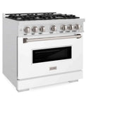 ZLINE 36" Dual Fuel Range, Gas Cooktop, Electric Convection Oven DuraSnow® Stainless Steel, White Matte Door CDRS-WM-36