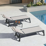 PURPLE LEAF Outdoor Lounge Chair Patio Chaise Pool Lounger Aluminum Frame with Side Table and Wheels for Outside Sunbathing Tanning Recliner Including Pillows