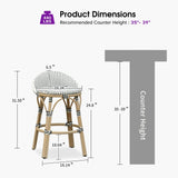 PURPLE LEAF Patio Oversized Backrest Bar Height Stool Set of 2 Outdoor Round Barstools Aluminum Frame Woven Rattan for Indoor Kitchen Dining Bistros Cafe Restaurant