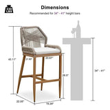 PURPLE LEAF Patio Sunbrella Bar Stools Set of 2  Rattan Bar Aluminum Bar Stool Outdoor Barstools with Back and Cushion for Garden Kitchen Island