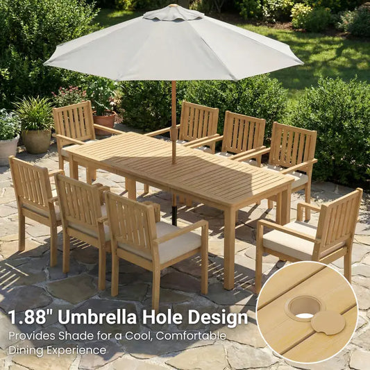 Wholesale 6-Person Acacia Wood Outdoor Dining Set With Umbrella Hole
