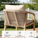 4-Person All Weather Acacia Wood Outdoor Dining Set with Water-Resistant Cushions and Umbrella Hole