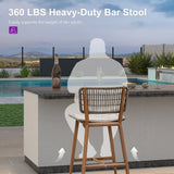 PURPLE LEAF Patio Counter Height Bar Stools Set of 2 Metal Bar Chairs with Back Wicker Woven Stools for Kitchen Island Pool Garden Outdoor Barstools