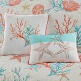 6 Piece Coastal Cotton Sateen Quilt Set, Coral
