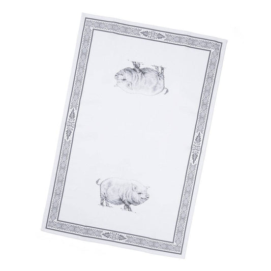 Black & White Emily the Pig Tea Towel