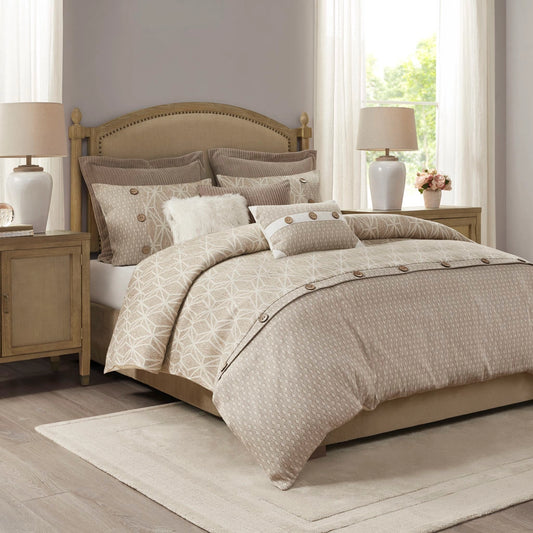 Button Accent Taupe Duvet Cover Set with Removable Insert