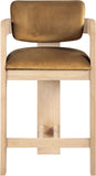 Sacha - Velvet Stool With Natural Base - Saddle