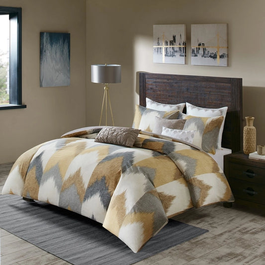 Ikat Chevron 3-Piece Comforter or Duvet Cover Set, Yellow