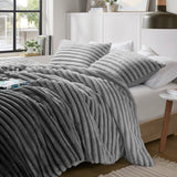 300GSM Fluffy Ribbed Plush Comforter Set,Grey Ombre