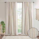 Geo Print Chenille Light Filtering Window Curtain, Ivory
