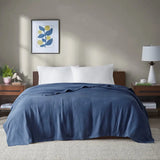 Wholesale Basketweave All-Season Bedding Blanket, Navy Blue