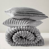 300GSM Fluffy Ribbed Plush Comforter Set,Gray