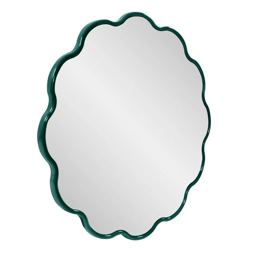 Kushi Round Scalloped Edge Mirror in Glossy Hunter Green