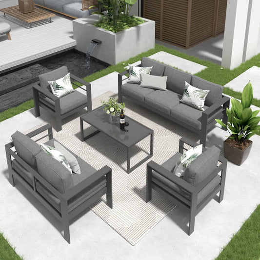 5 Pieces Aluminum Patio Furniture Set, Grey