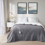 Heated Fleece & Sherpa Electric Bedding Blanket, Dark Grey