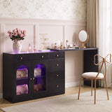 Rotatable L-Shaped Vanity Desk with Led Light, Double Arched
