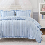 Soft Bow Embroidered Quilt Mini Set, Blue