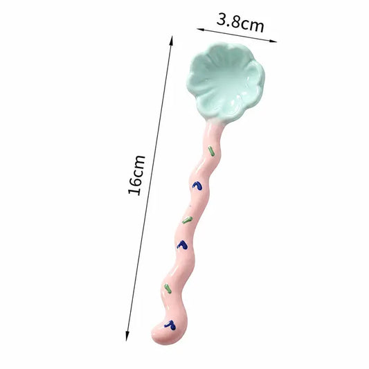 Cute Ceramic Clover Long Handle Coffee Spoon