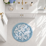 Leaf Cotton Tufted Anti-Skid Bath Rug, Blue