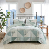 3 Piece Geometric Cotton Coverlet Mini Set, Green