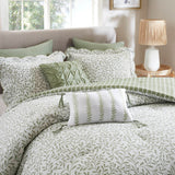 5 Piece Scalloped Edged Botanical Comforter Set, Sage Green