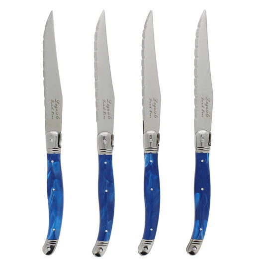 French Home Laguiole Steak Knives, Set of 4, Blue Marble