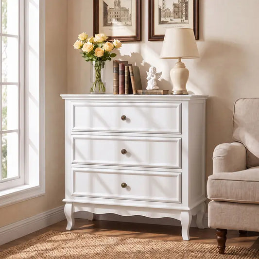 Wholesale White 3 Drawer Dresser for Bedroom, Wide Chest of Drawers