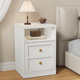 Nightstand with Storage Shelf and Door, Faux 2-drawer Table