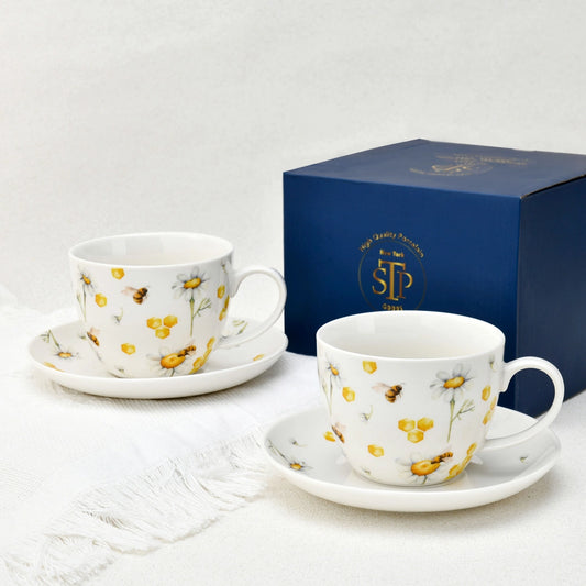 Tea with Honey Porcelain Tea Cup & Saucer Set
