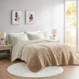 Ombre Shaggy Long Fur Comforter Set, Natural Tan