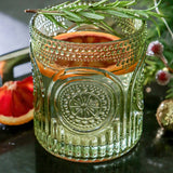 10 oz Green Retro Floral Ribbed Glasses Set of 6