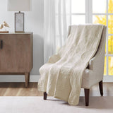50x70" Quilted Scallope Edge Throw Blanket, Ivory
