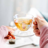 Amazing 7 oz Glass Teacup & Saucer Butterfly Design