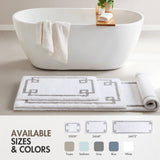 High Pile Bordered Bathroom Rug, White