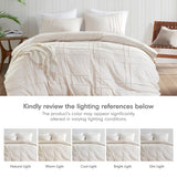 Grid Pattern Soft Washed Pleated Duvet Cover Set, Neutral