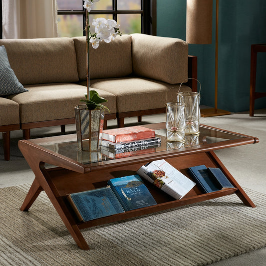 Angular Mid Century Glass Top Coffee Table