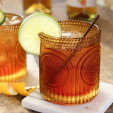 10oz Amber Ribbed Floral Retro Drinking Glass Set